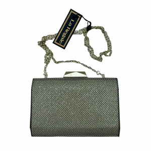La Regale Mesh Silver Evening Clutch With Crossbody Chain NWT Small NEW